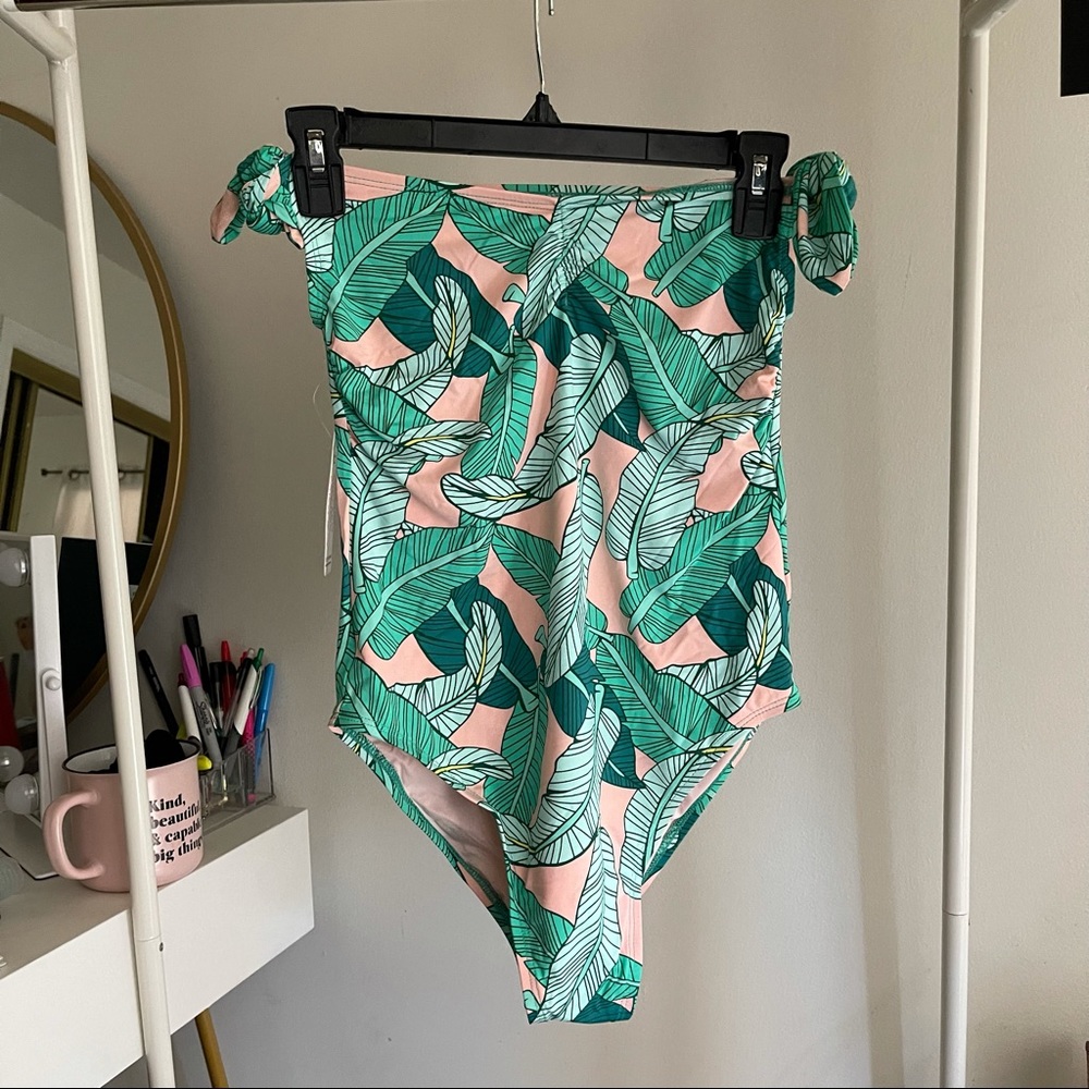 NWT Palm Leaf Off the Shoulder One Piece Swimsuit